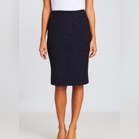 Lafayette 148 New York Boucle Tweed Navy Skirt - Picture 1 of 4